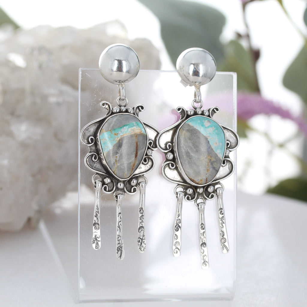 Pastel Royston Turquoise Scroll Earrings Sterling Blue Golden
