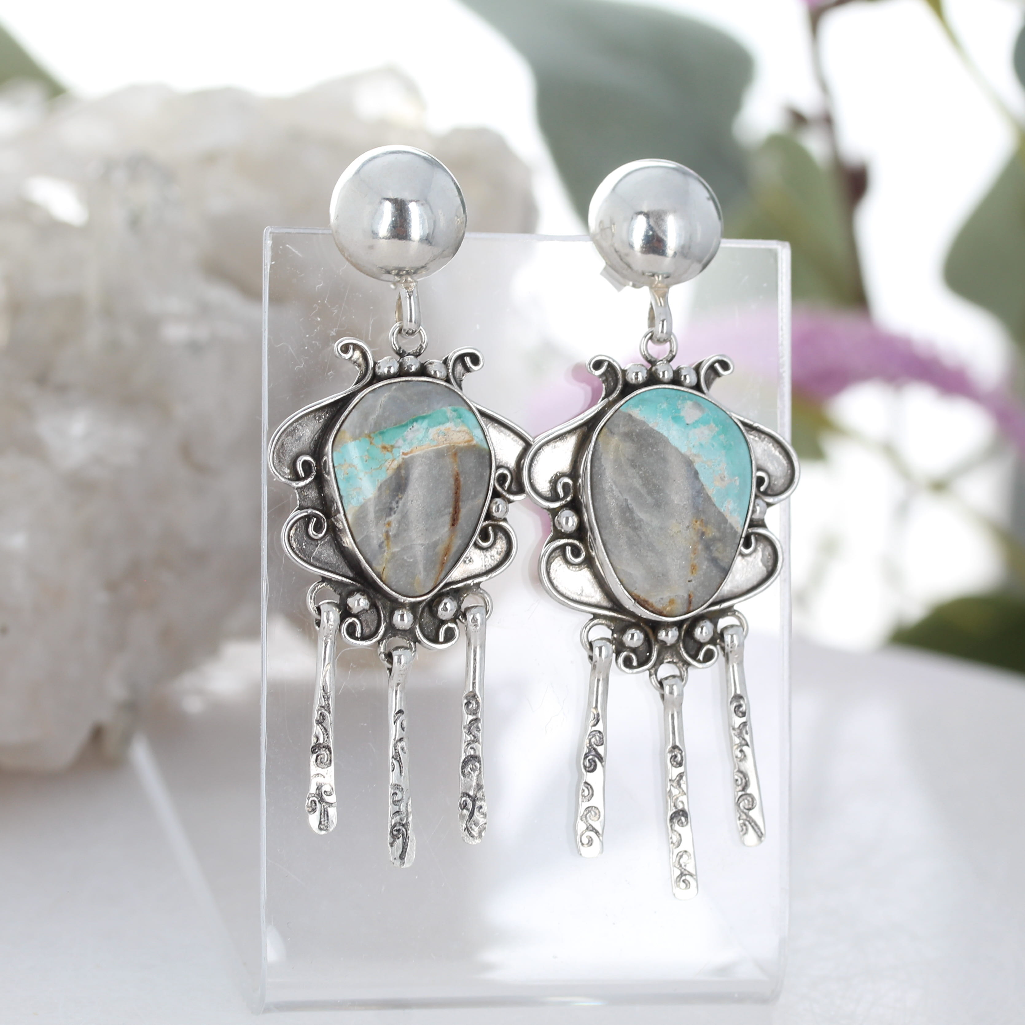 Pastel Royston Turquoise Scroll Earrings Sterling Blue Golden