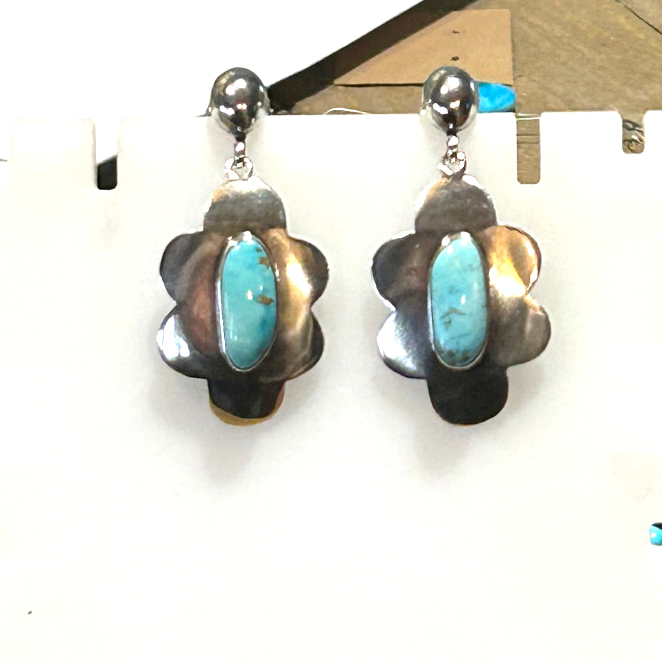 Unique Floral Blue Ridge Orvil Jack Turquoise Earrings Sterling