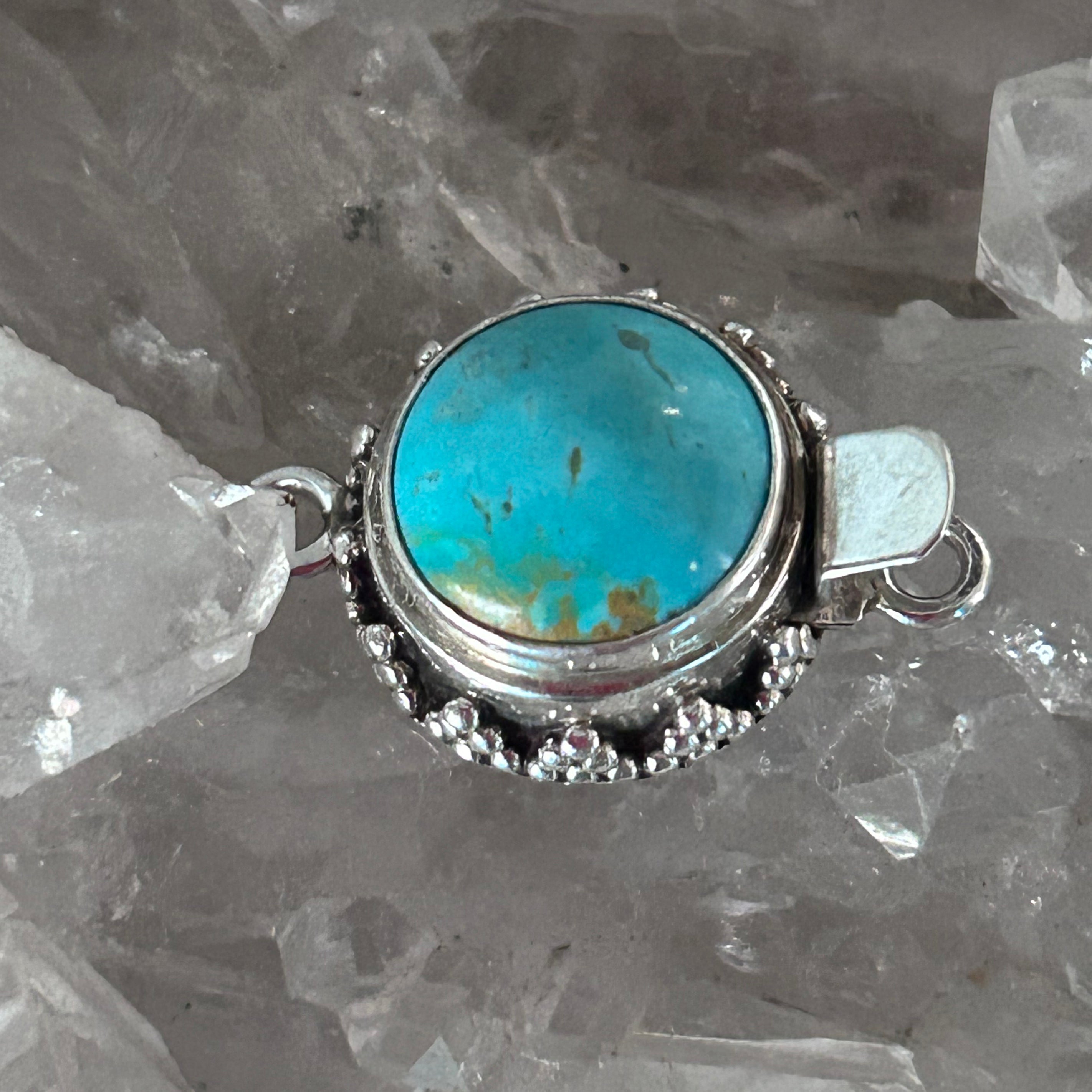 AAA KINGMAN TURQUOISE 14mm Round Sterling Granulated Clasp #1