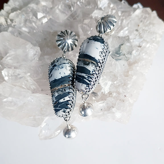 AAA WHITE BUFFALO Turquoise and Navajo Pearl Earrings Sterling 2.5"