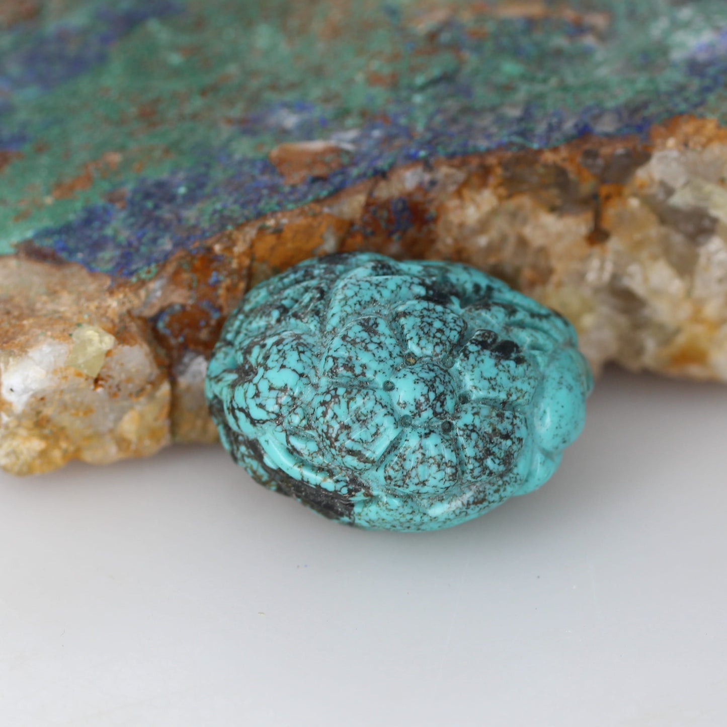 Carved Bright Blue Hubei Turquoise Bead Floral Large Centerpiece 35x25mm