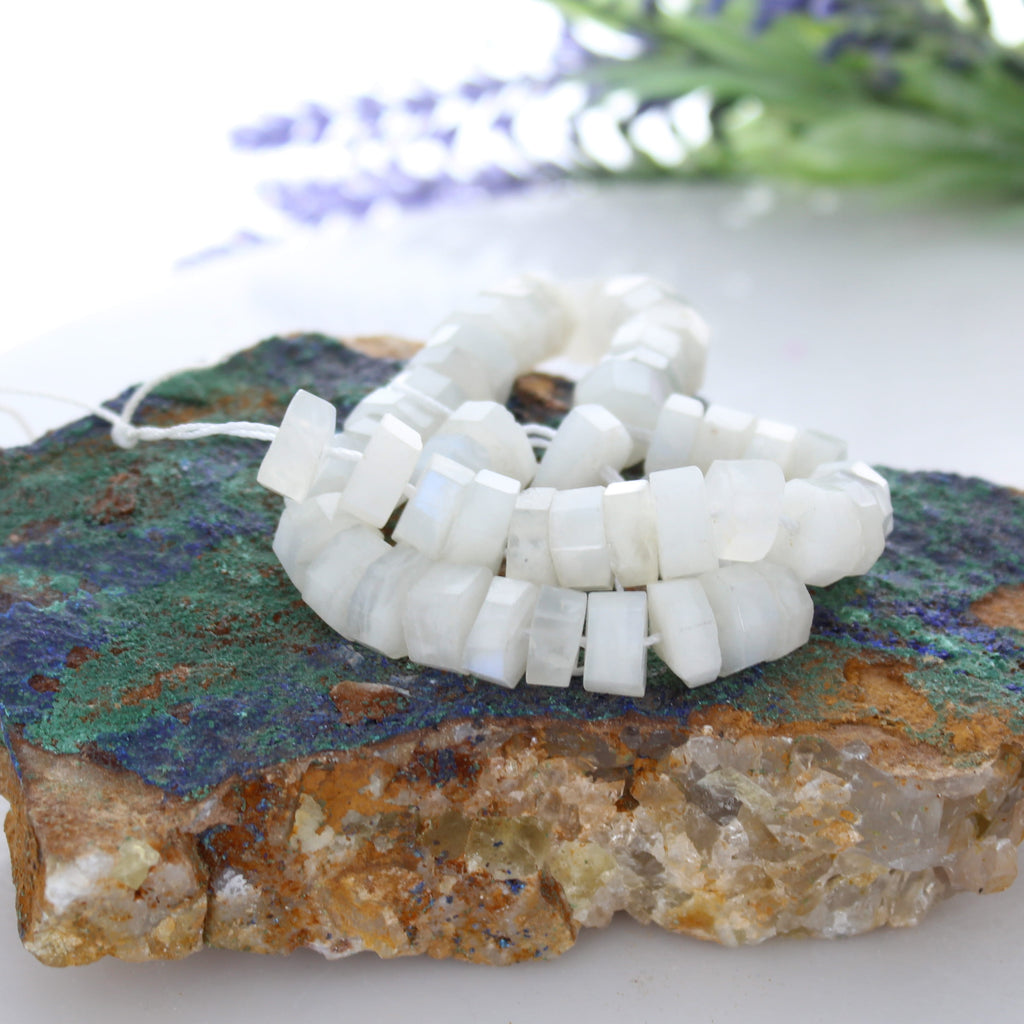 Elegant Rainbow Moonstone Beads Faceted Cylinders 14"