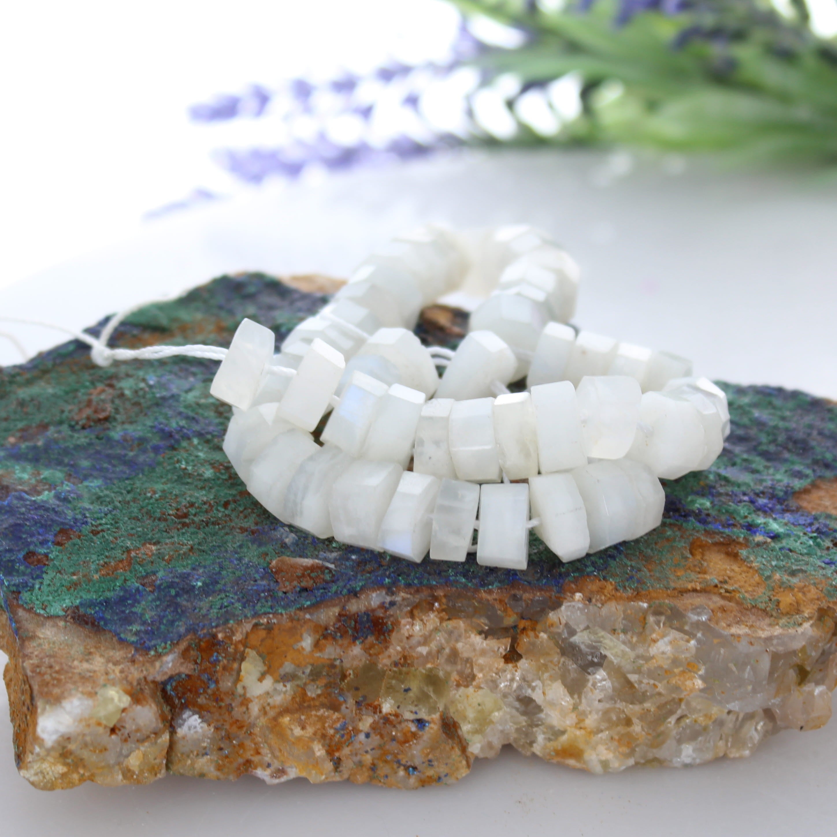 Elegant Rainbow Moonstone Beads Faceted Cylinders 14"