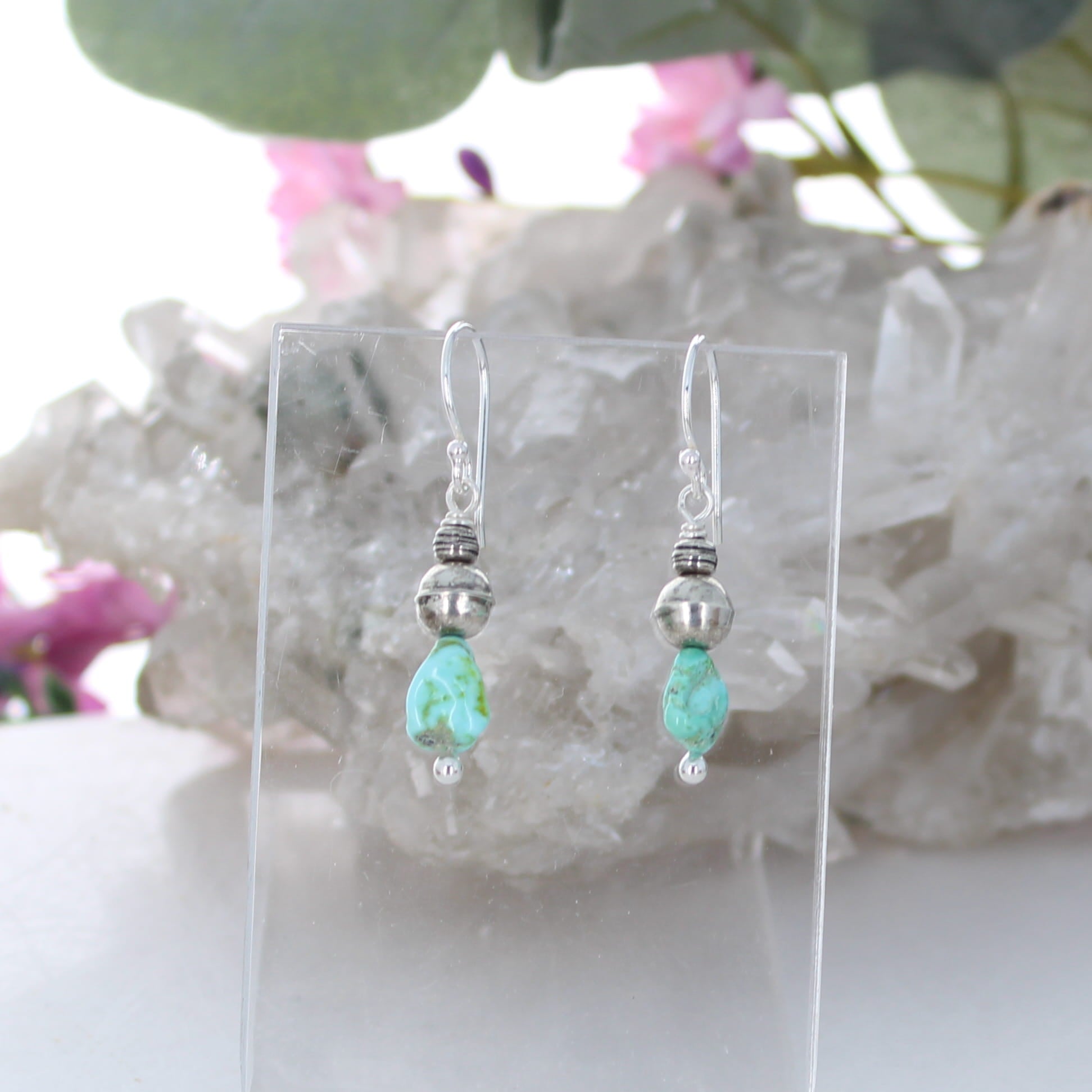 Light Sky Blue Sonoran Mountain Turquoise Earrings Sterling Bench Made Beads