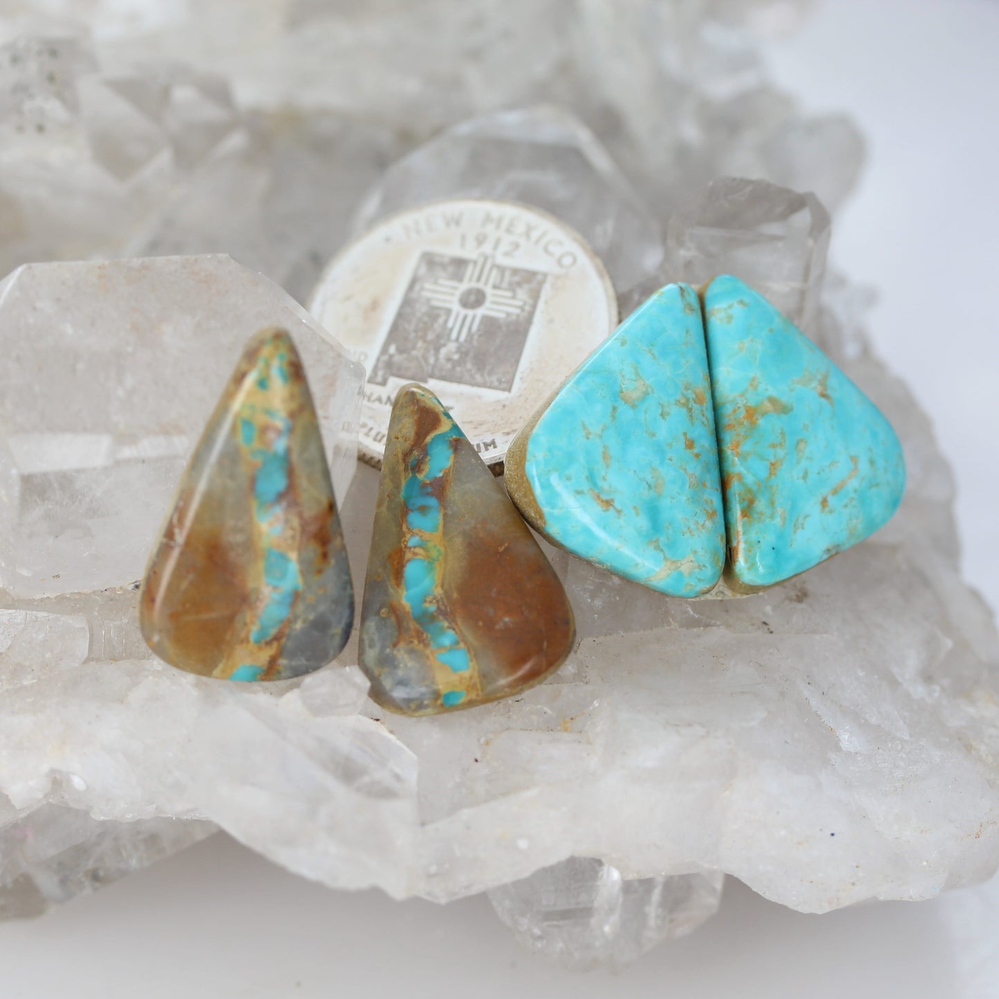 Rare Royston Turquoise Cabochon Earring Components 2 PAIR #4