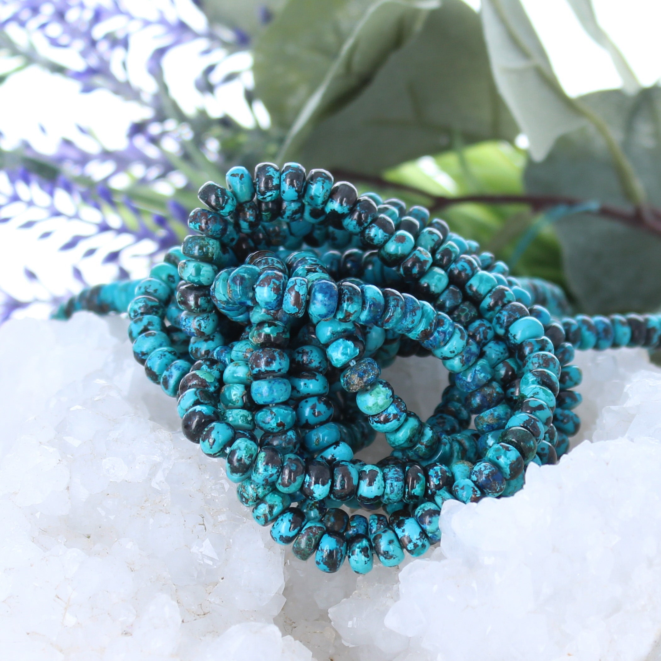 AAA Azurite Peacock Chrysocolla Shattuckite Beads Rondelle 8mm 16"