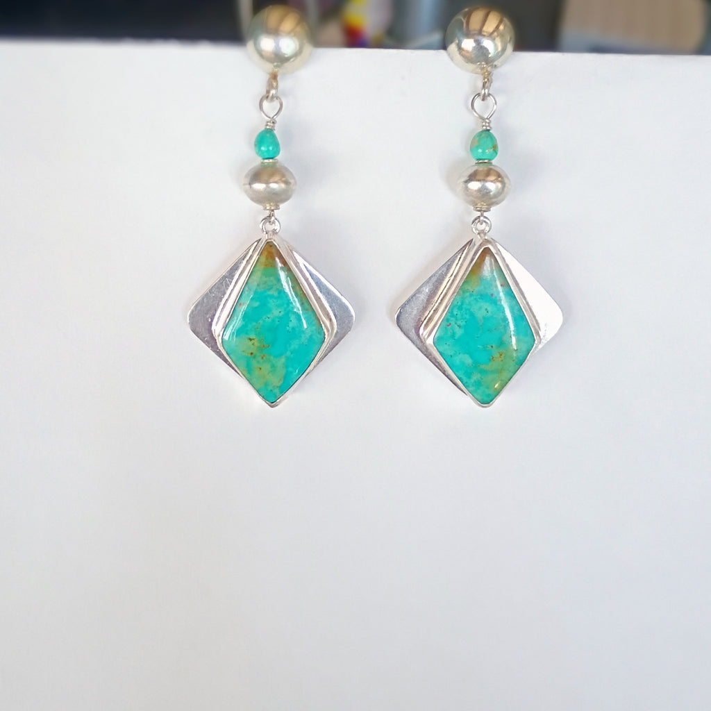 AAA Blue Royston Turquoise Earrings Sterling Silver Kite Shaped
