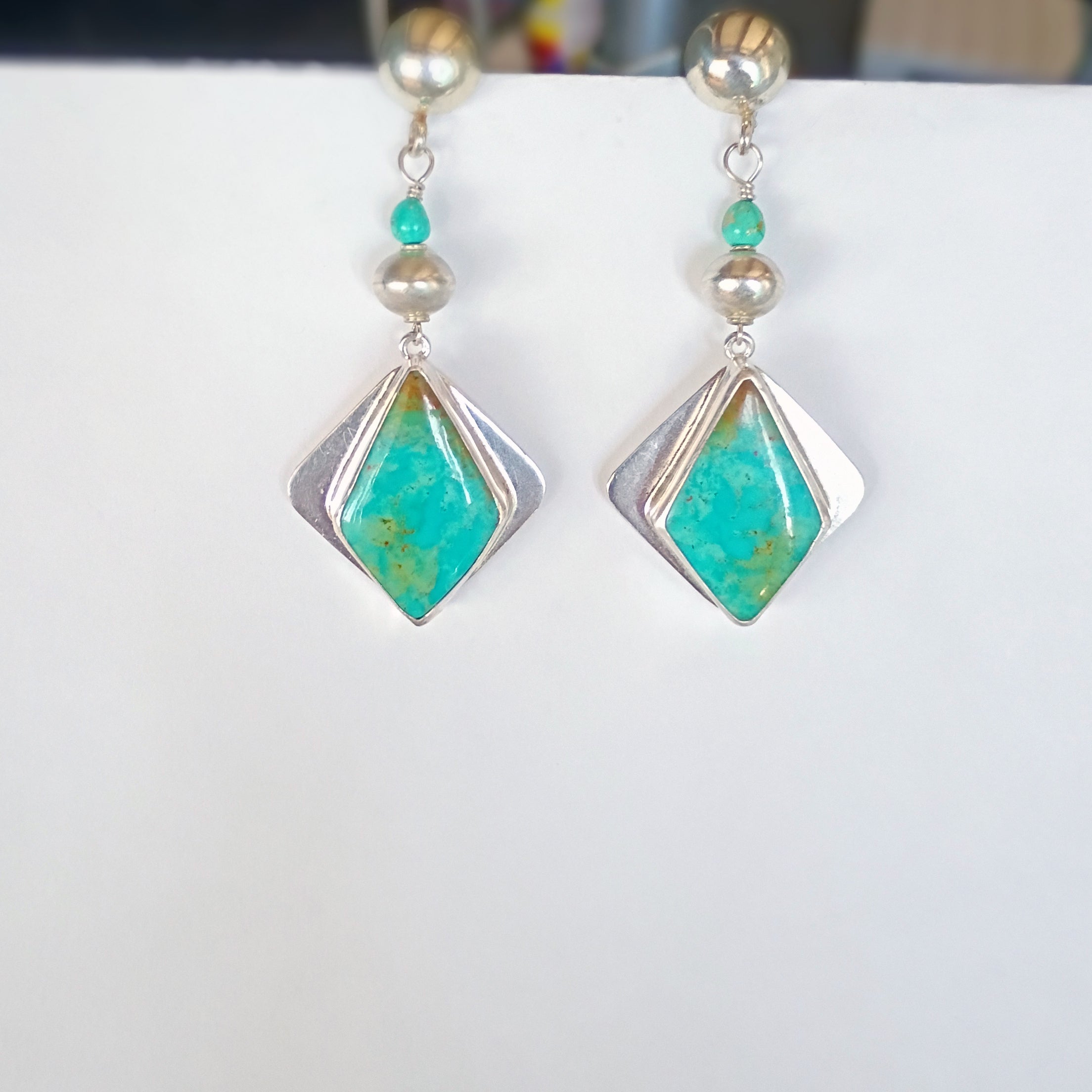 AAA Blue Royston Turquoise Earrings Sterling Silver Kite Shaped