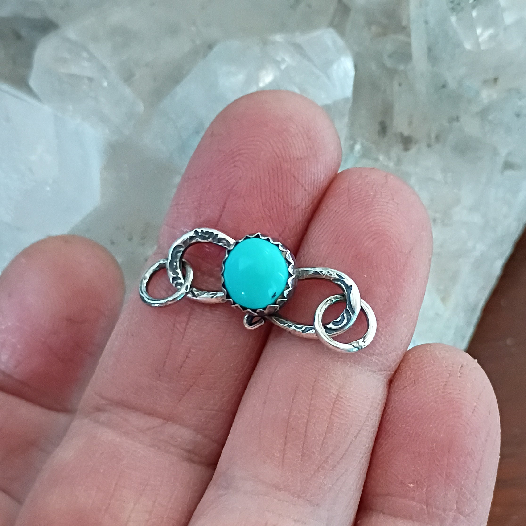 AAA Kingman Blue Turquoise Clasp Sterling Silver 8mm Round S Shaped