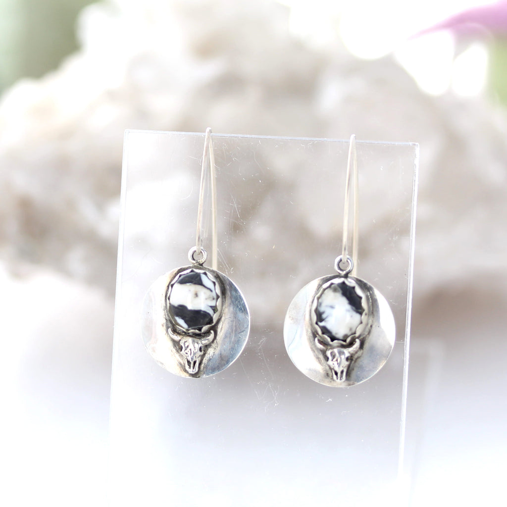 Rare White Buffalo Turquoise Earrings Sterling Cow Skull