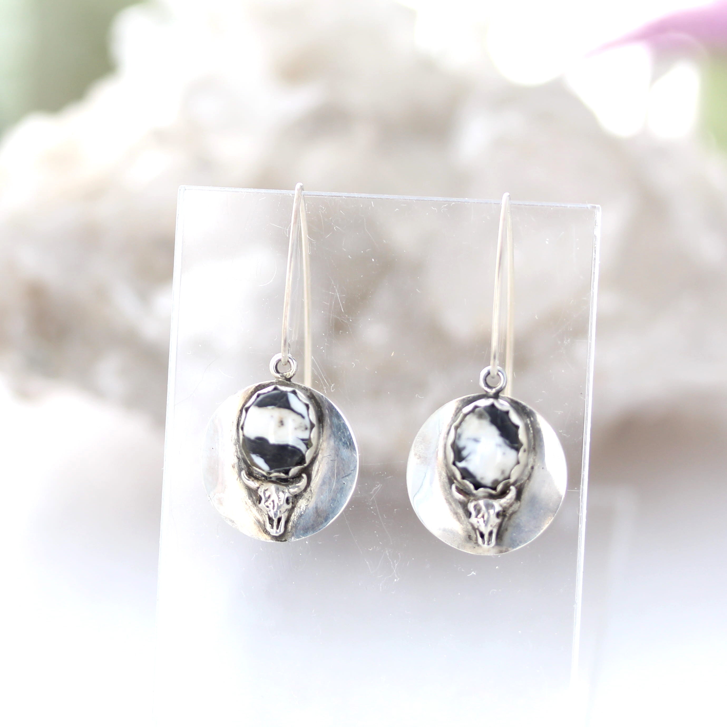 Rare White Buffalo Turquoise Earrings Sterling Cow Skull