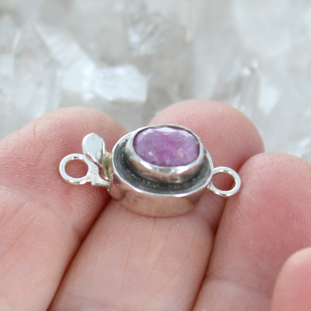 Genuine Faceted Ruby Clasp Sterling Classic Design 7x9mm