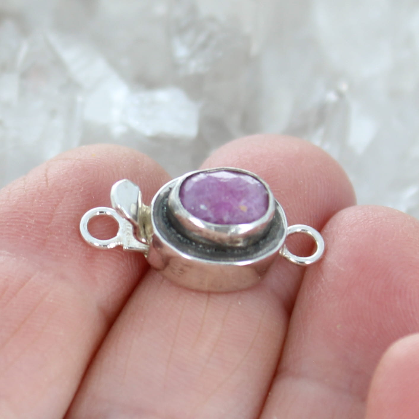 Genuine Faceted Ruby Clasp Sterling Classic Design 7x9mm