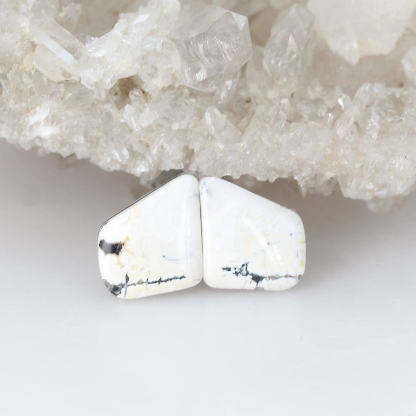 Dramatic Rare White Buffalo Turquoise Cabochon Pair Components