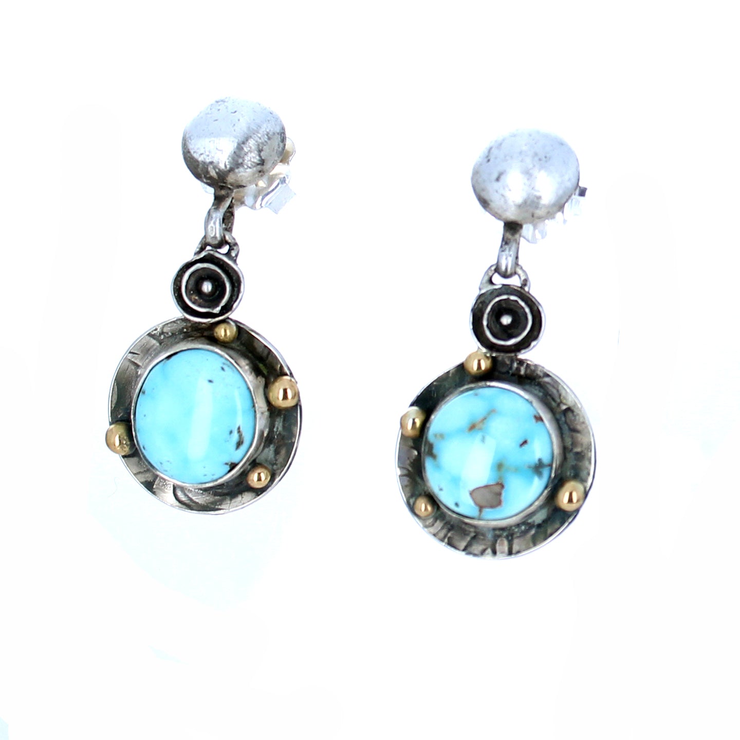 Ethereal Dry Creek Turquoise Earrings 18K Gold and Sterling Silver -NewWorldGems