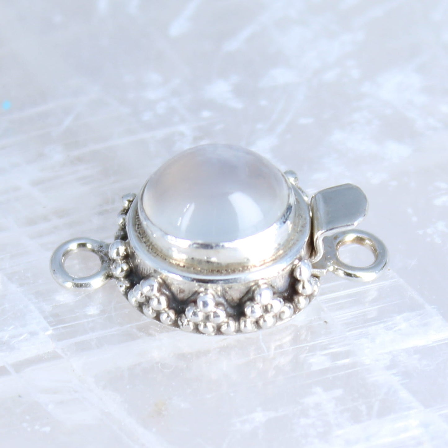 Cream Catseye Moonstone Clasp 9x11mm Sterling Silver Granulated