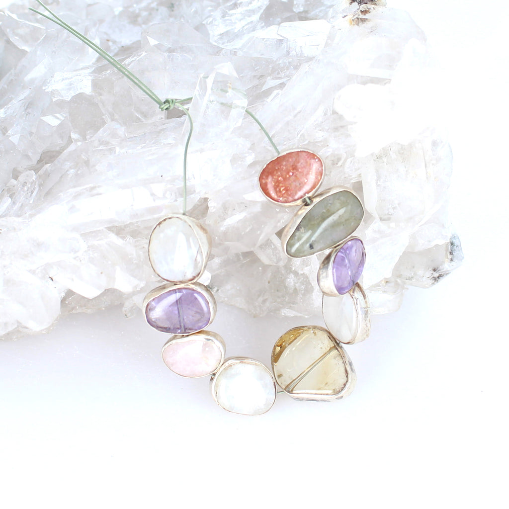 Silver Rimmed Morganite Citrine Amethyst 9 Pcs