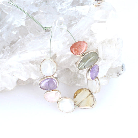Silver Rimmed Morganite Citrine Amethyst 9 Pcs