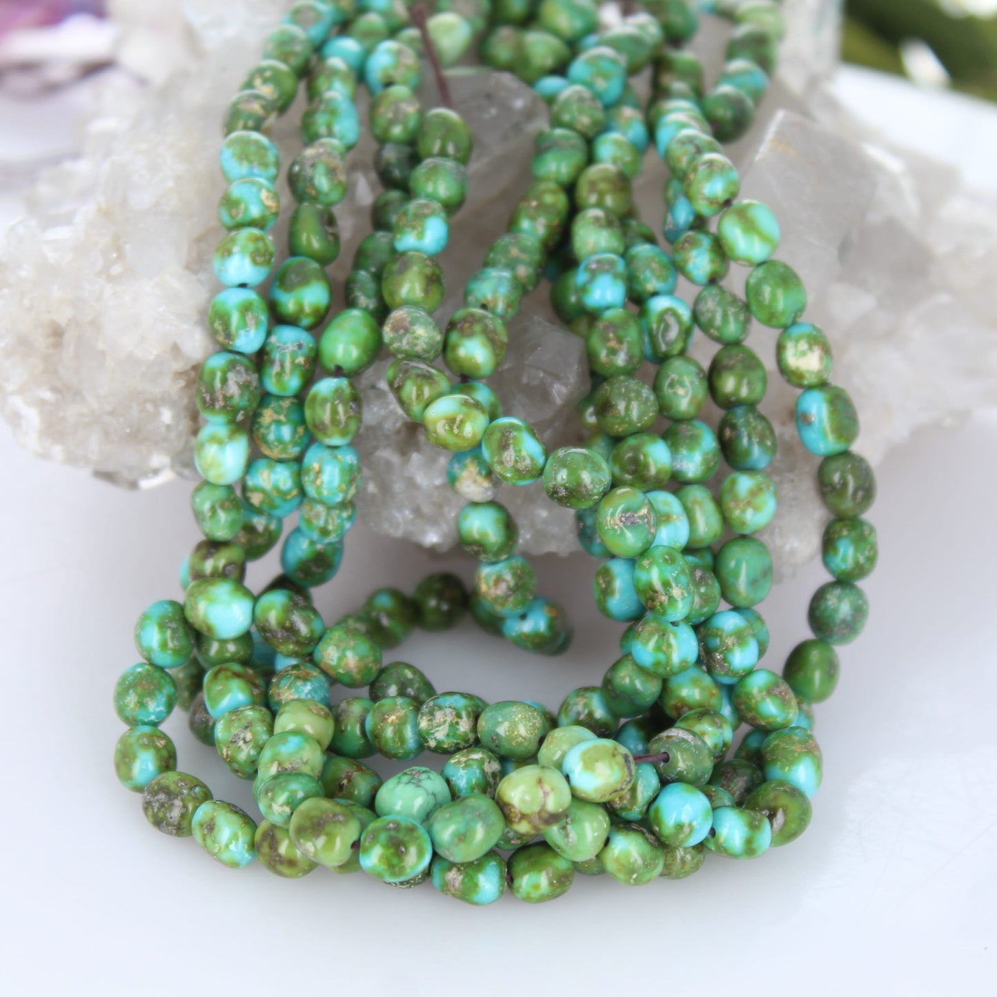 AAA Sonoran Gold Turquoise Beads Lime Green Blue Semi Round 7mm