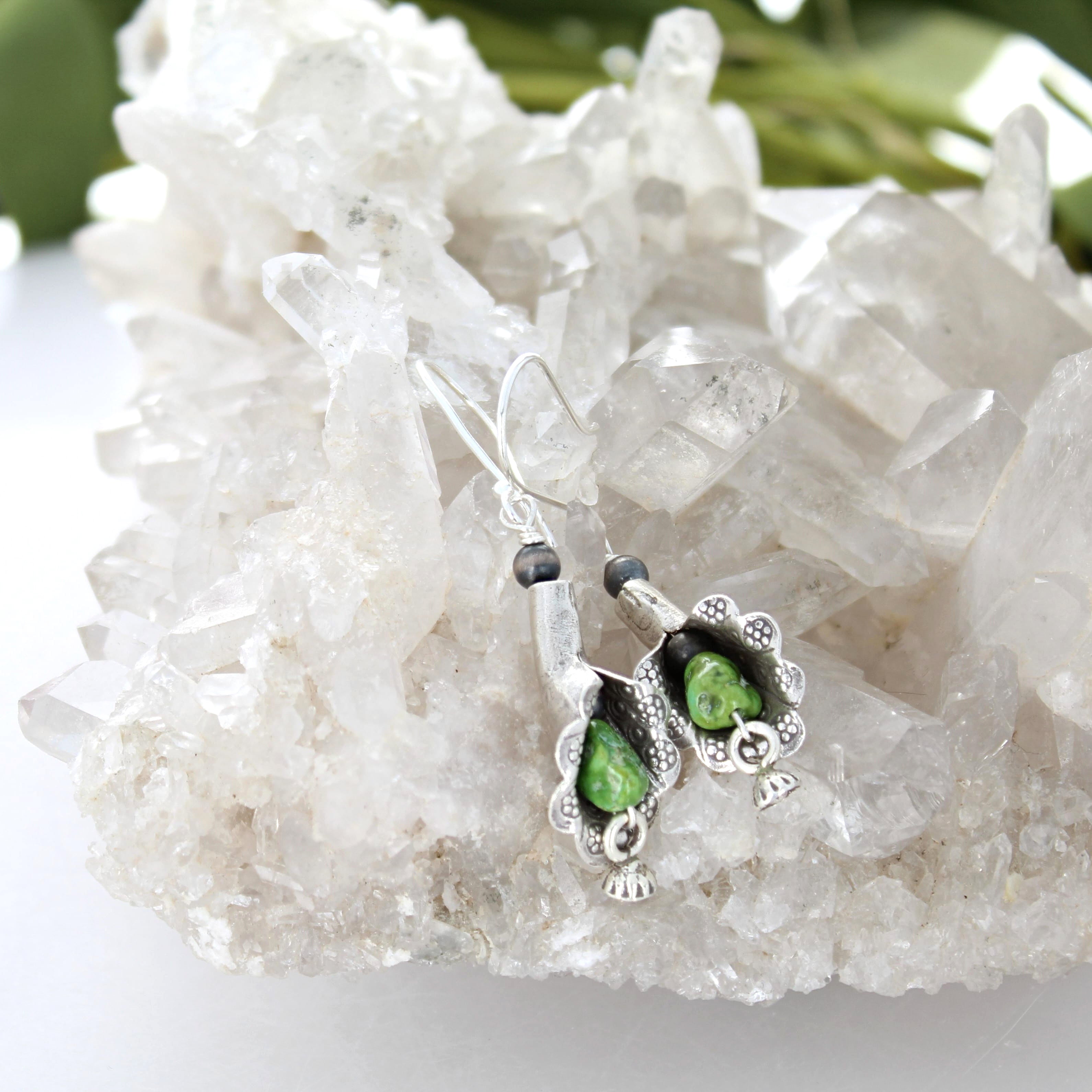 SONORAN GOLD Turquoise Earrings Sterling Budding Flowers