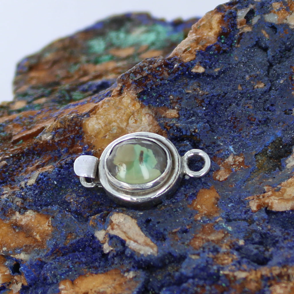 CARICO LAKE Turquoise Clasp Olive Green 7x9mm Southwest Design Sterling Silver