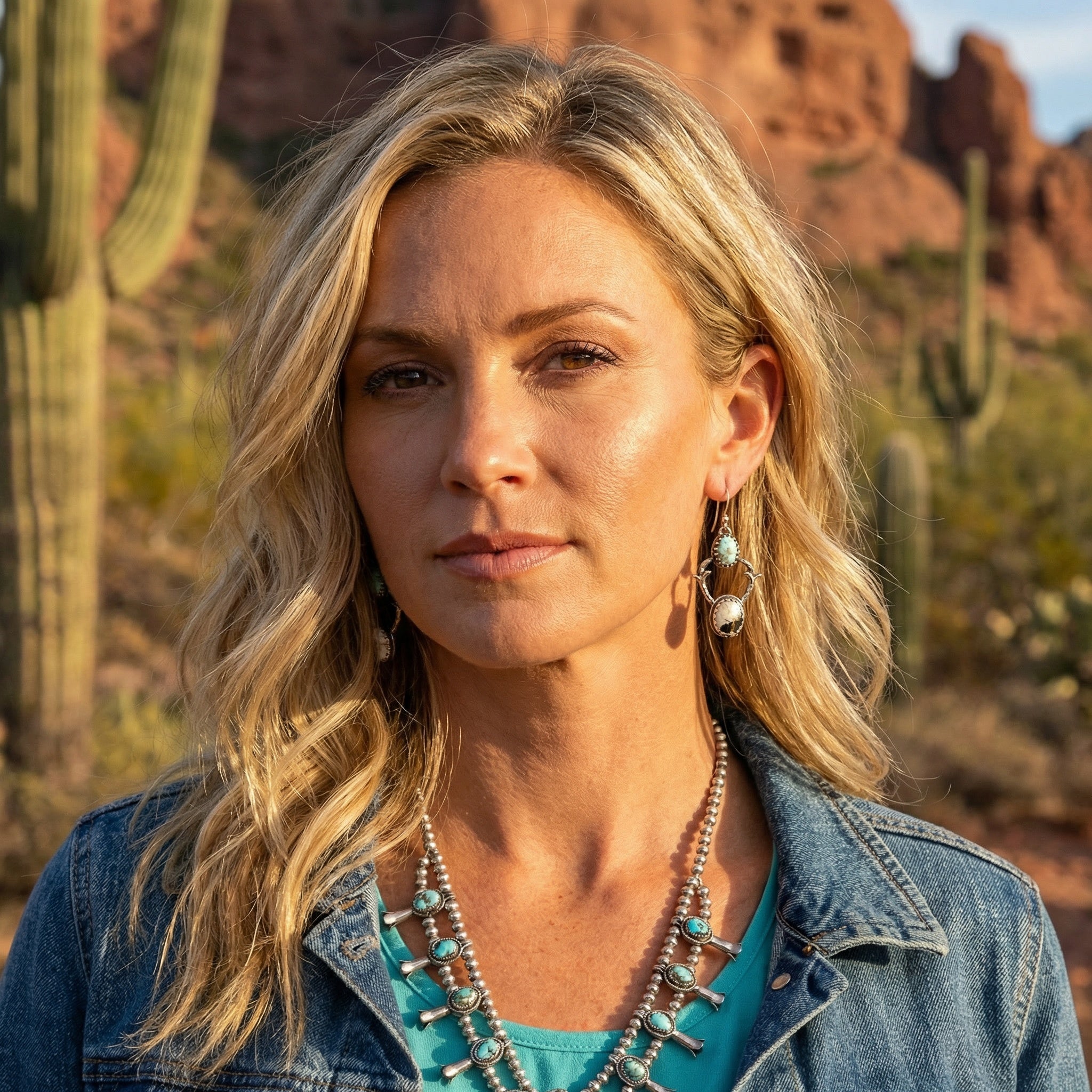 White Buffalo and Dry Creek Turquoise Earrings Sterling Silver Deer with Antlers