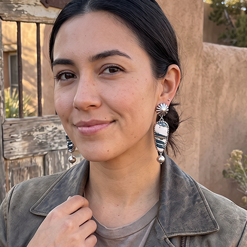 AAA WHITE BUFFALO Turquoise and Navajo Pearl Earrings Sterling 2.5"