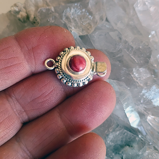 DEEP RED Spiny Oyster Clasp Sterling Round 6mm NewWorldGems