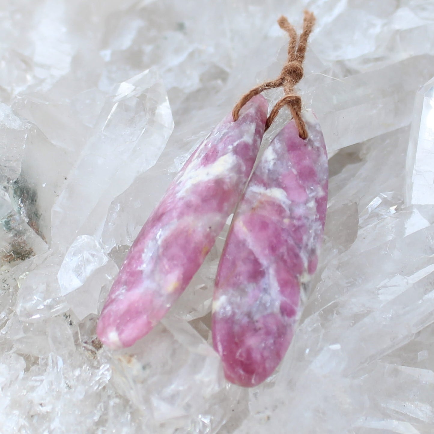 Pink Tourmaline and Lepidolite Earrings Components Pair #2