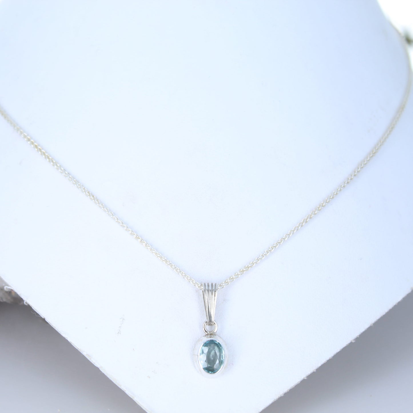 Gorgeous Natural Blue Zircon Sterling Pendant Necklace
