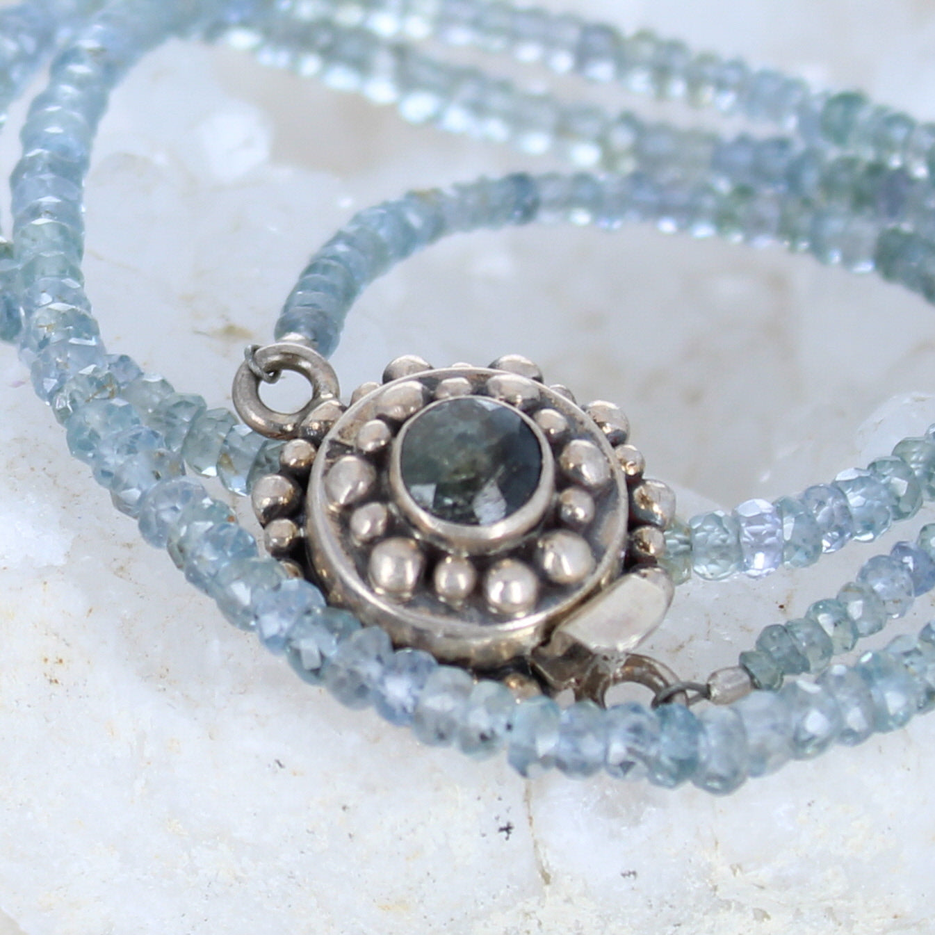 Ethereal Ceylon Sapphire Necklace Beads Faceted Rondelles Powder Blue