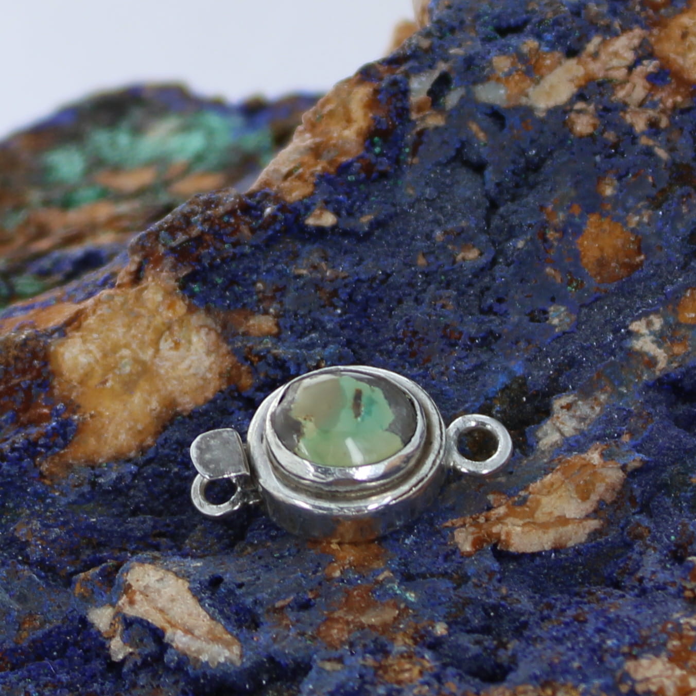 CARICO LAKE Turquoise Clasp Olive Green 7x9mm Southwest Design Sterling Silver