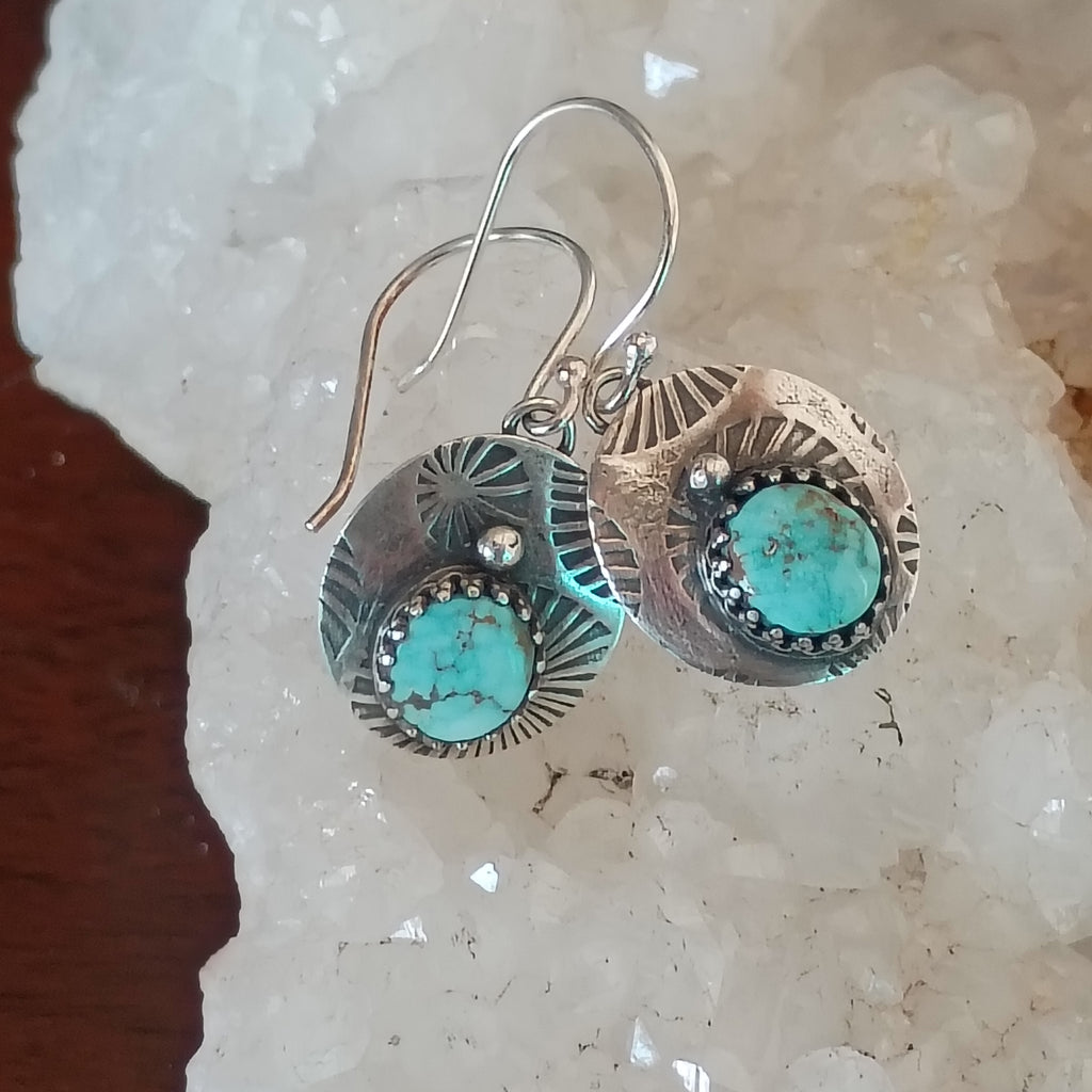 AAA DRY CREEK Turquoise Earrings Patterned Sterling Boho Southwest
