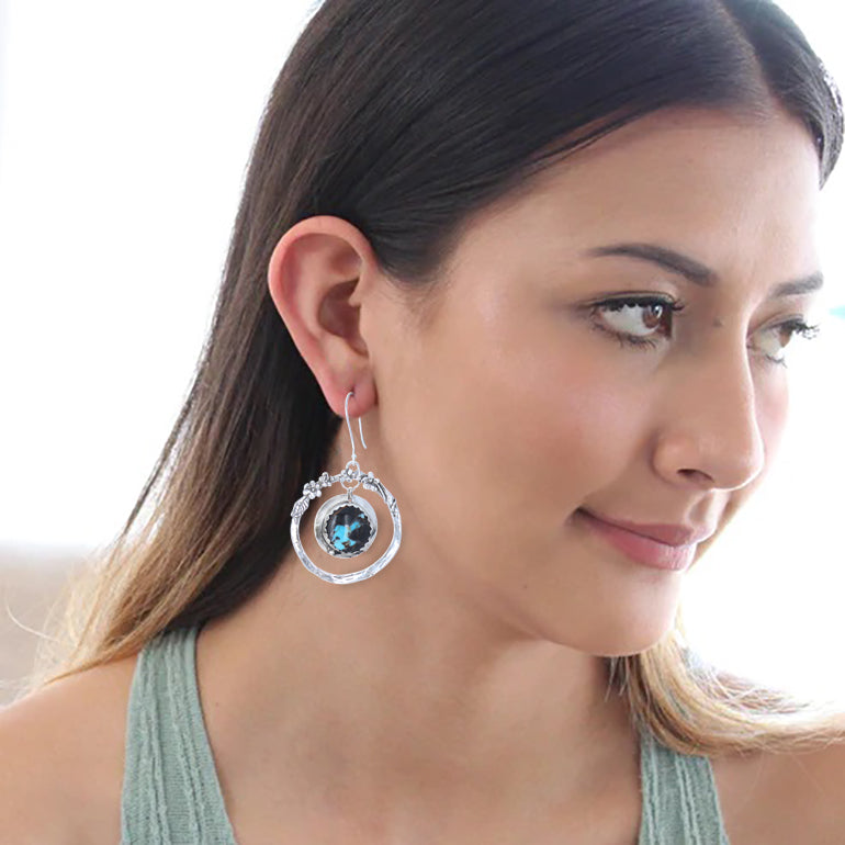 Stunning Boho Floral Blue Moon Turquoise Earrings 2.5"