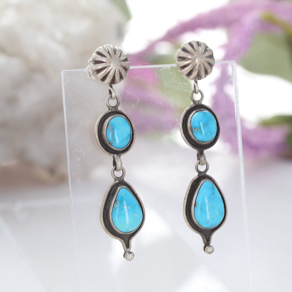Blue Ridge Orvil Jack Turquoise Earrings 2 Stone Sunburst Post
