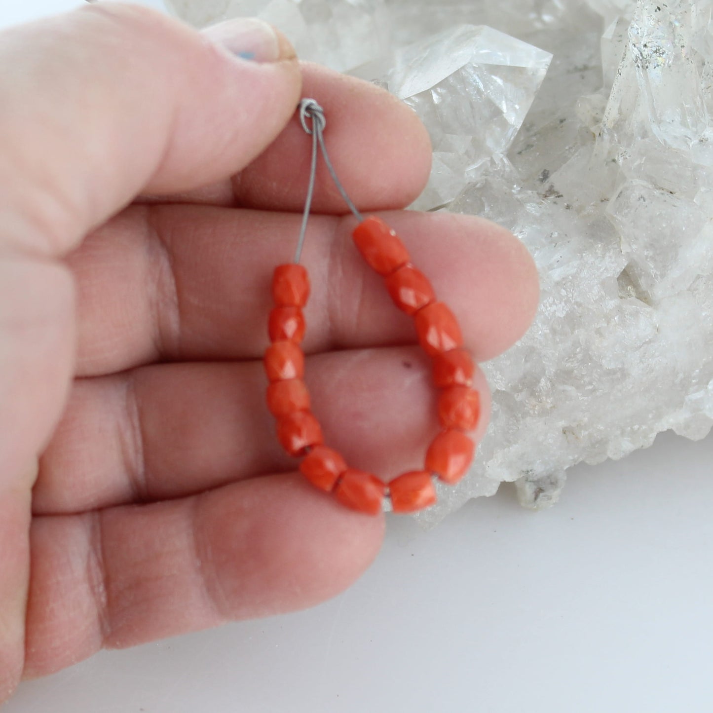 AAA Faceted Light Red Italian Coral Beads Pueblo Shaped 4-5mm 14 Beads