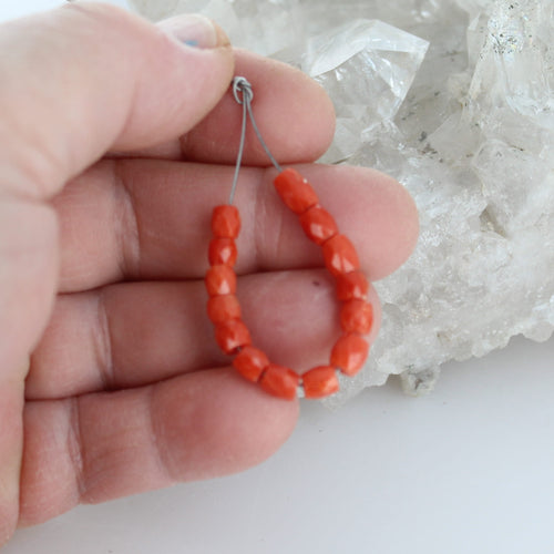 AAA Light Red Italian Coral Beads Pueblo Shaped 4mm 12 Beads