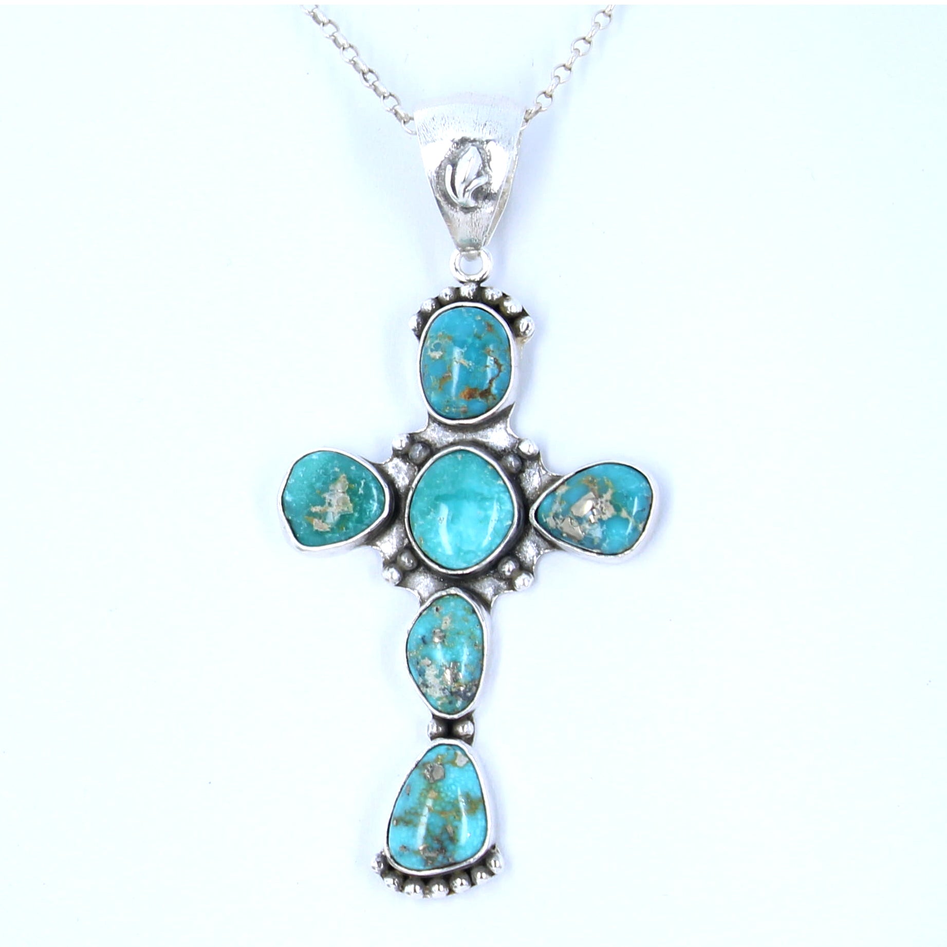 Vintage Sierra Nevada Turquoise Cross Pendant Sterling Silver Santa Fe Style