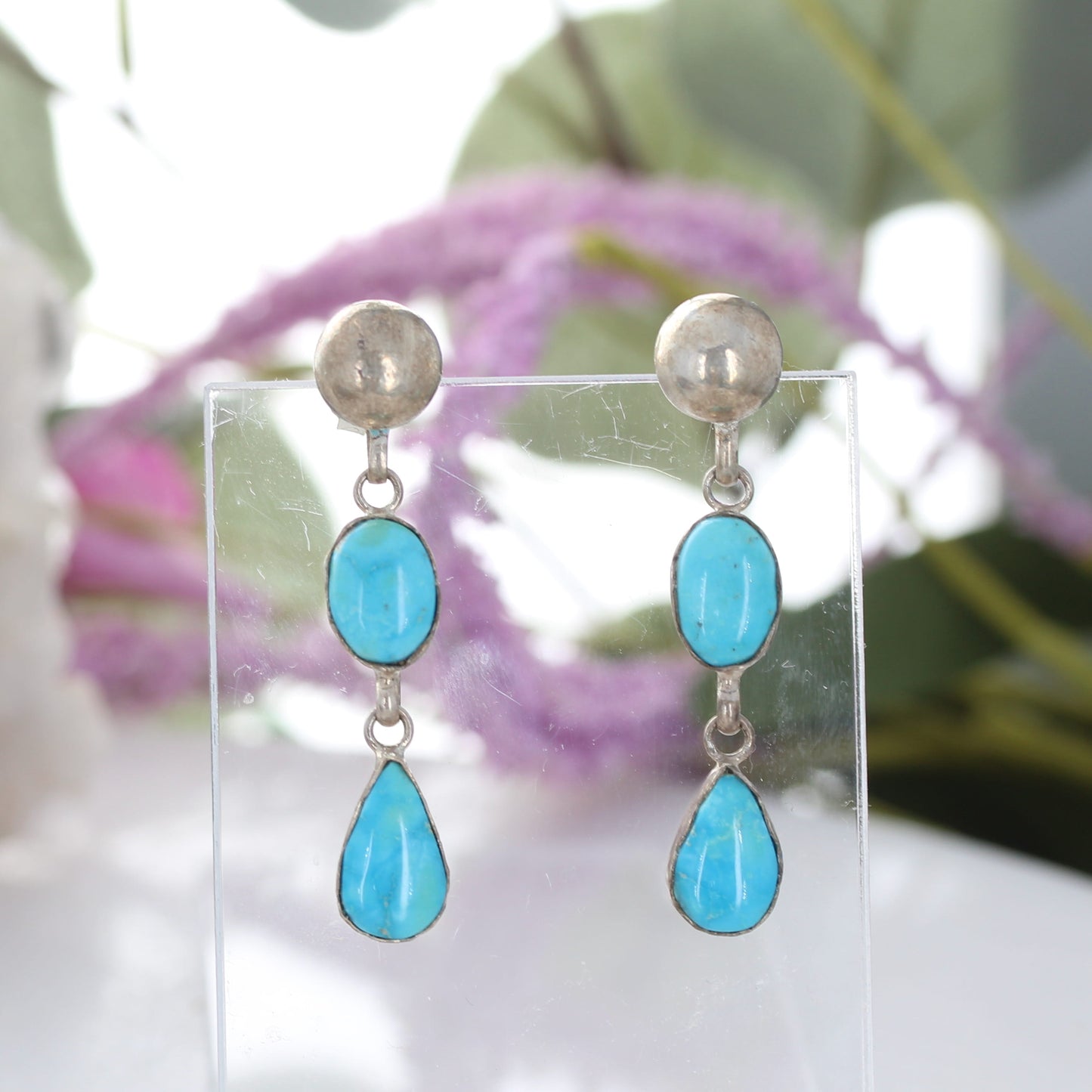 AAA Blue Bird Turquoise Earrings 2 Stone Sky Blue Sterling Southwestern