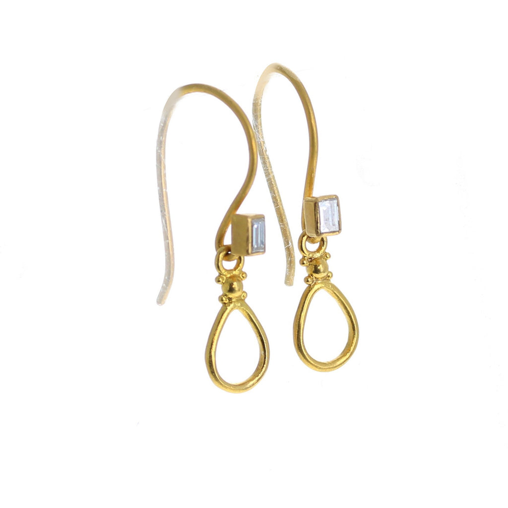 Gold White Diamond Earrings Faceted 18K Baguette Shape