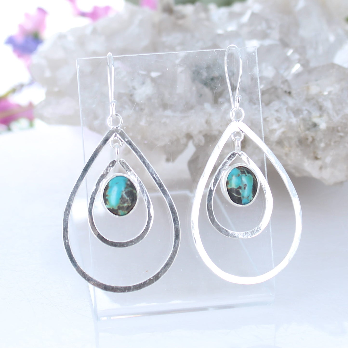 Blue Moon Turquoise Earrings Double Hoops Sterling Silver