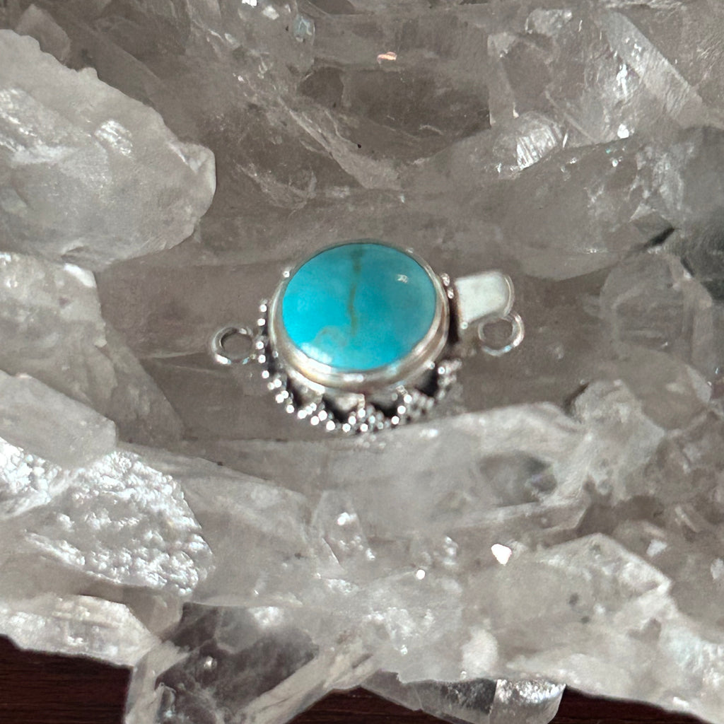 AAA KINGMAN TURQUOISE 14mm Round Sterling Granulated Clasp Blue #2