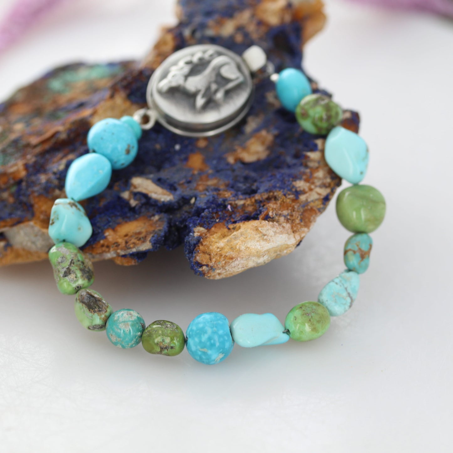 AAA Mixed Turquoise Bracelet Sterling Silver Deer Clasp