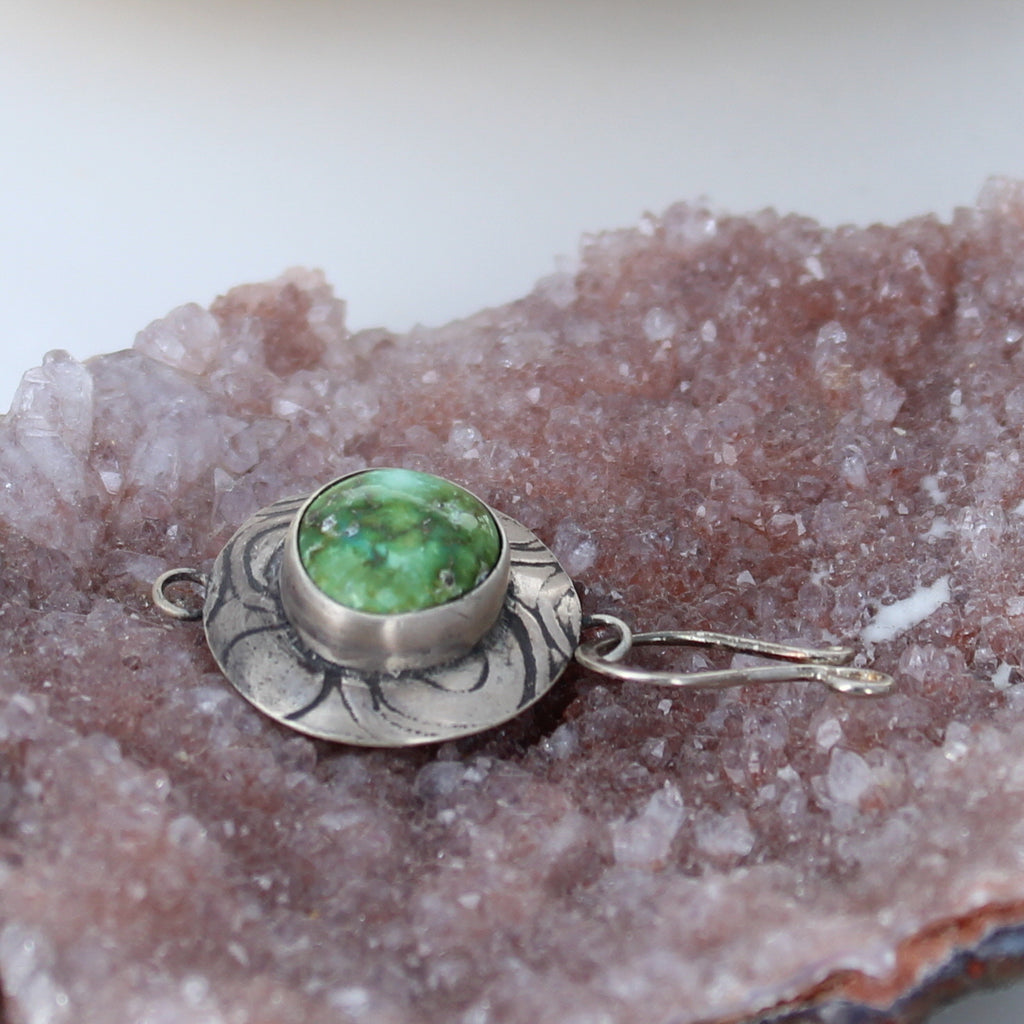 Blue Green Sonoran Turquoise Sterling Clasp Patterned J Hook -NewWorldGems