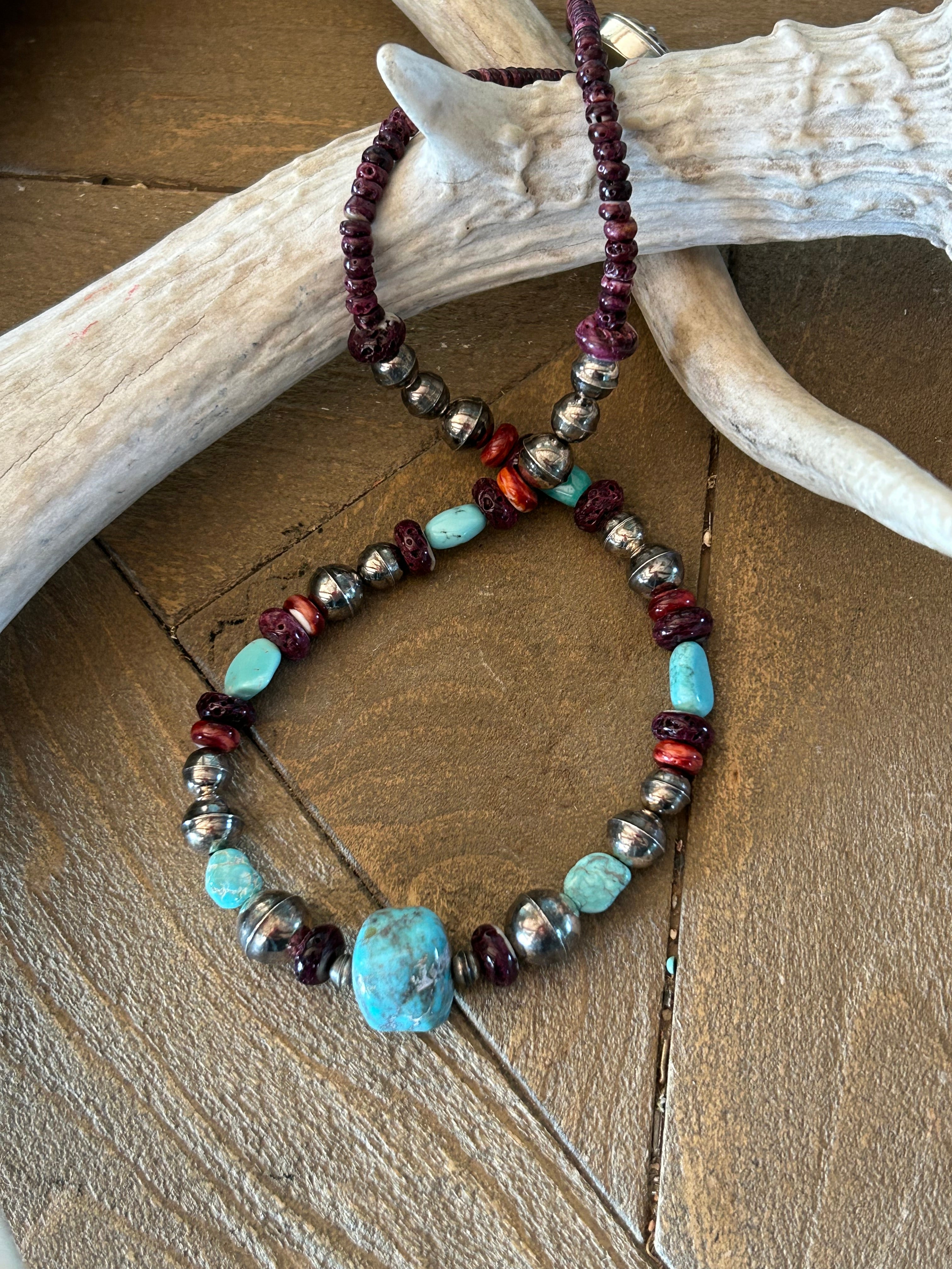 Sierra Nevada Turquoise Necklace Spiny Oyster Fiesta Benchmade Beads 21"