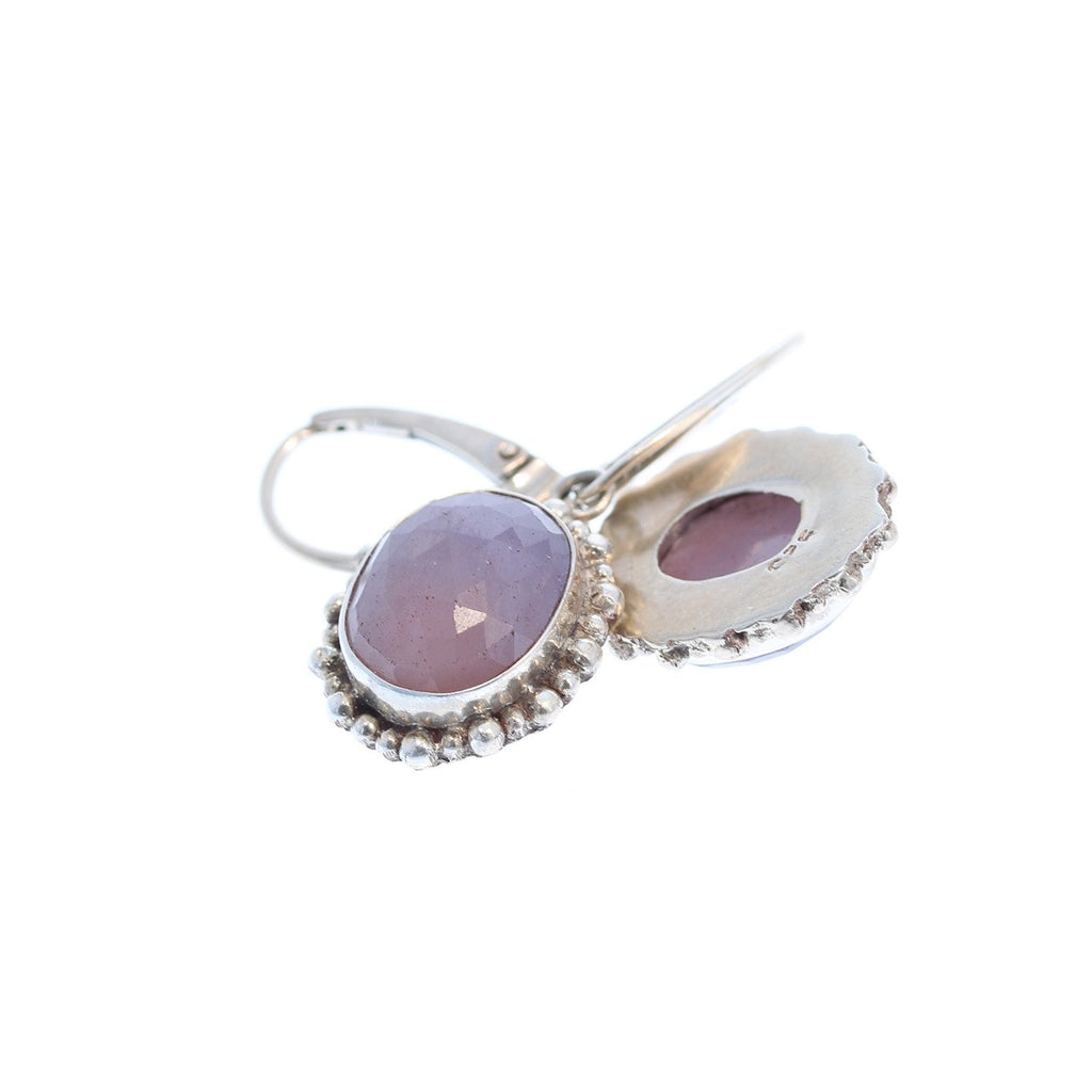 Sapphire Sterling Silver Earrings Faceted Pink