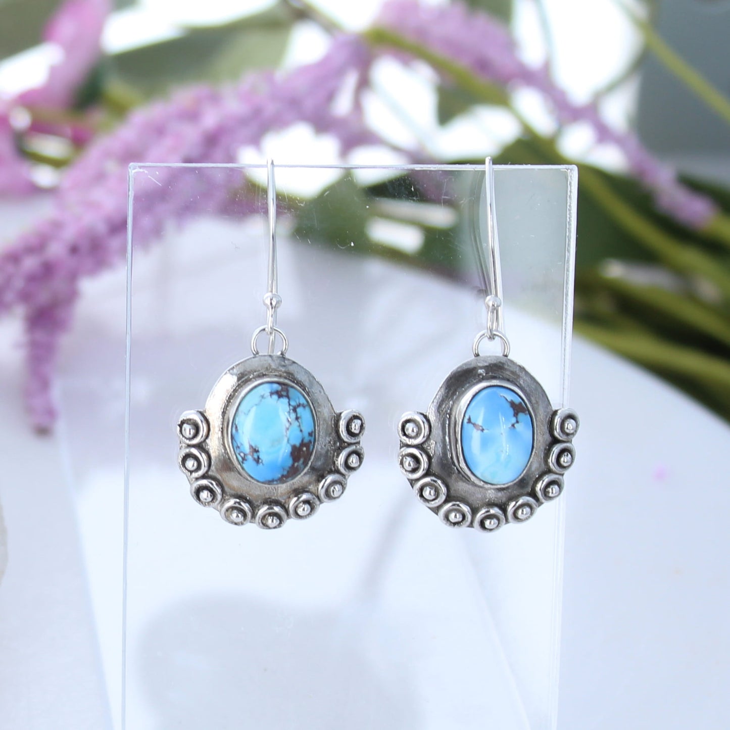 Kazakhstan Turquoise Earrings Sterling Silver Free Form Fancy Drops