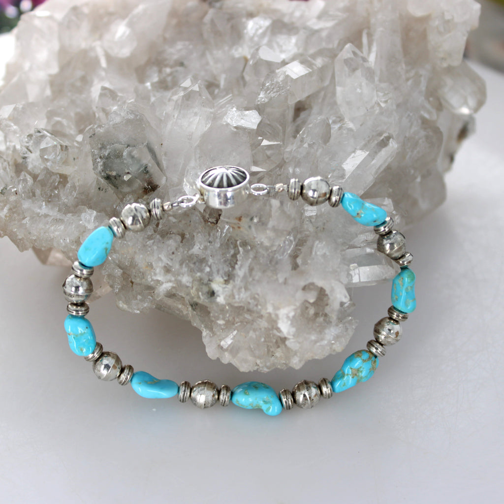 Sky Blue Kingman Arizona Turquoise Bracelet Bench Made Sterling Silver Beads