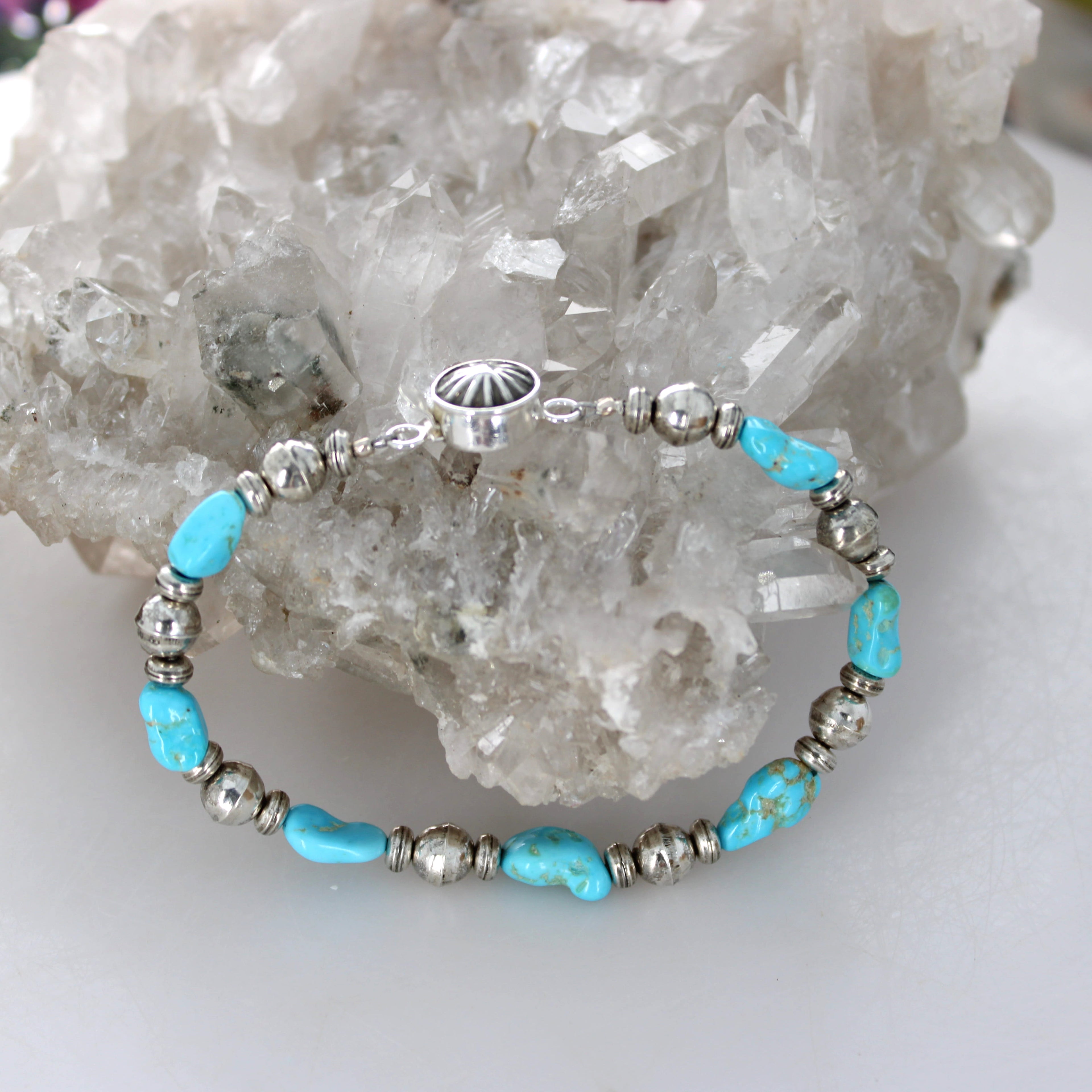 Sky Blue Kingman Arizona Turquoise Bracelet Bench Made Sterling Silver Beads
